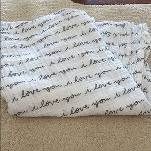Cloud Island White and Black Script Baby swaddling blanket